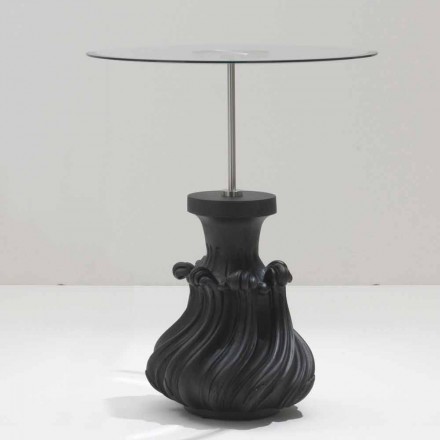 Tavolino in cristallo/legno massello nero sabbiato, diametro 60, Margo Viadurini