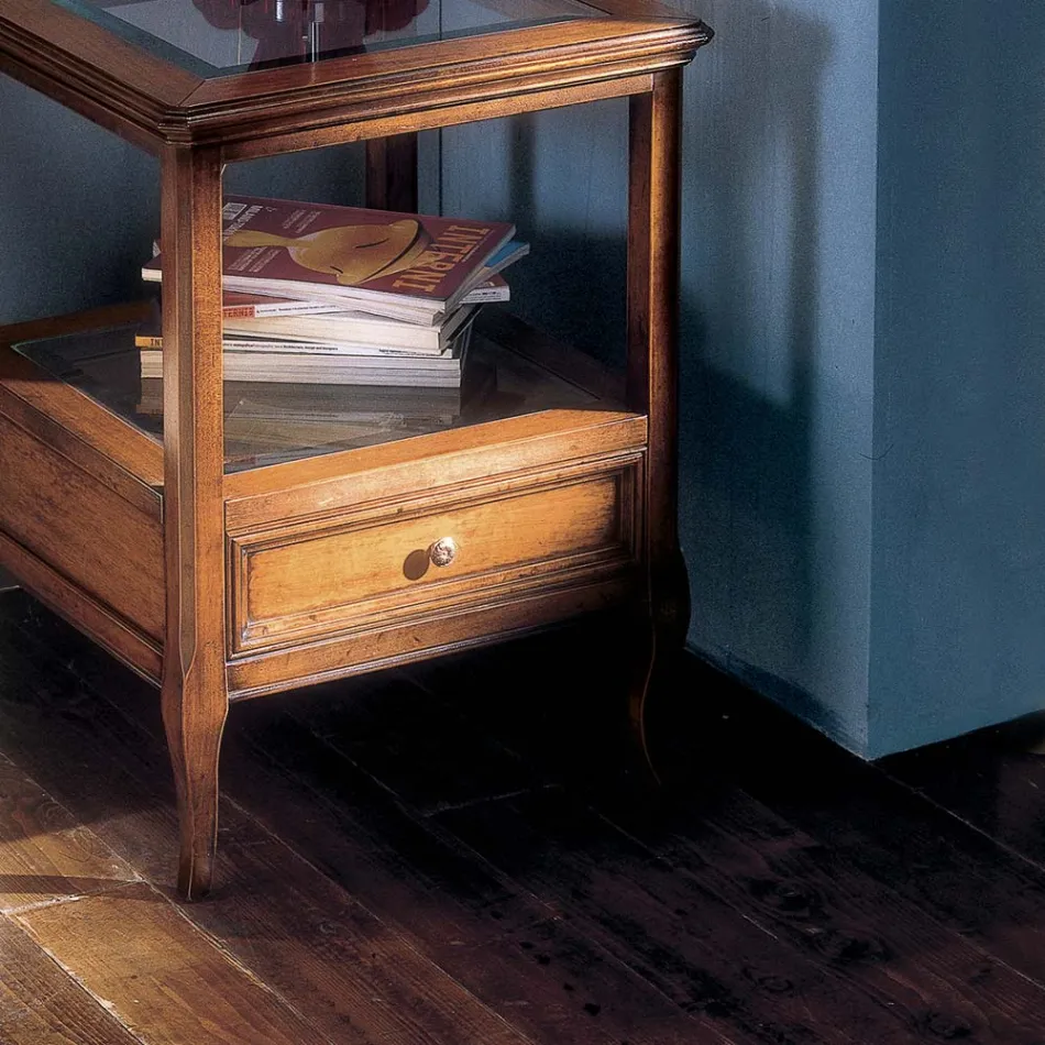 Tavolino in Legno Bassano Francia con Piano in Vetro Made in Italy - Patecati Viadurini