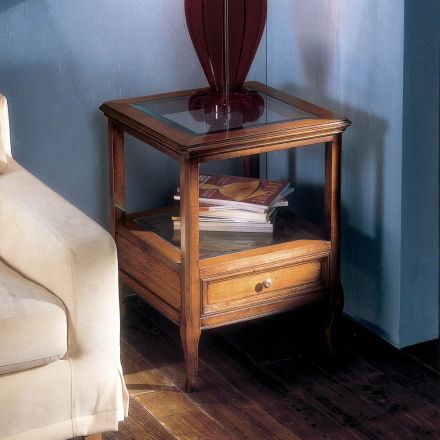 Tavolino in Legno Bassano Francia con Piano in Vetro Made in Italy - Patecati Viadurini