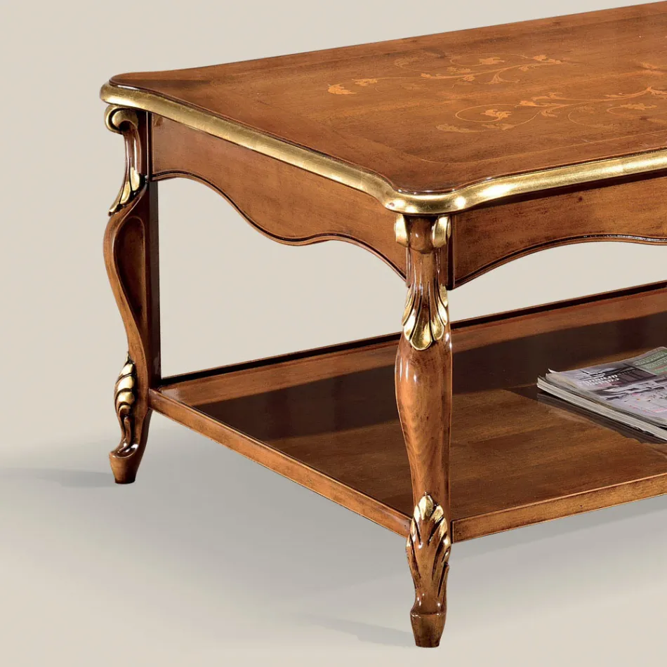 Tavolino in Legno Noce e Oro Intarsiato di Lusso Made in Italy - Cambrige Viadurini