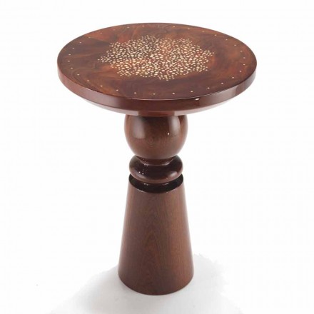 Tavolino lampada con piano decoro in ottone, diametro 45 cm, Sanni Viadurini
