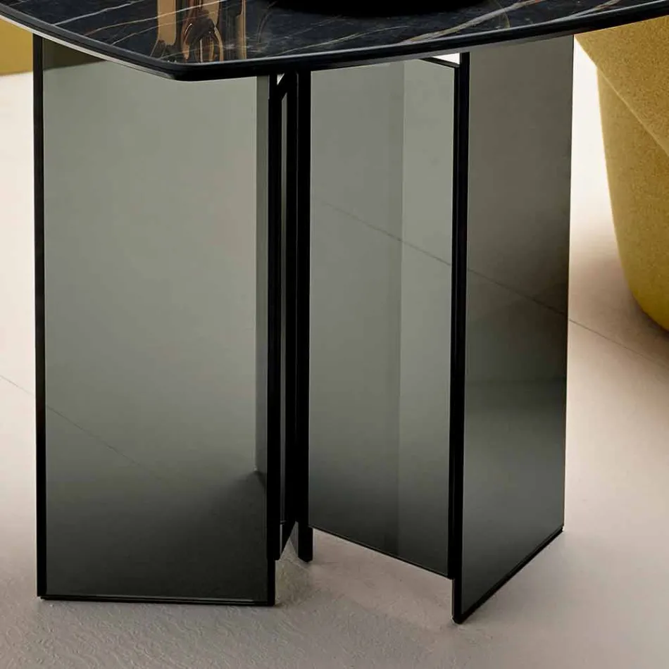Tavolino Lato Divano da Salotto con Piano in Ceramica e Vetro Fumè - Random Viadurini