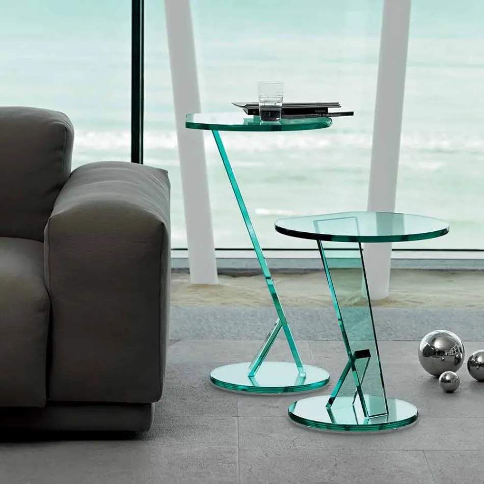 Tavolino Lato Divano da Salotto in Vetro Extrachiaro Made in Italy - Tarzan Viadurini