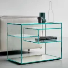 Tavolino Lato Divano o Comodino in Vetro Extrachiaro Base a Specchio - Linzy Viadurini