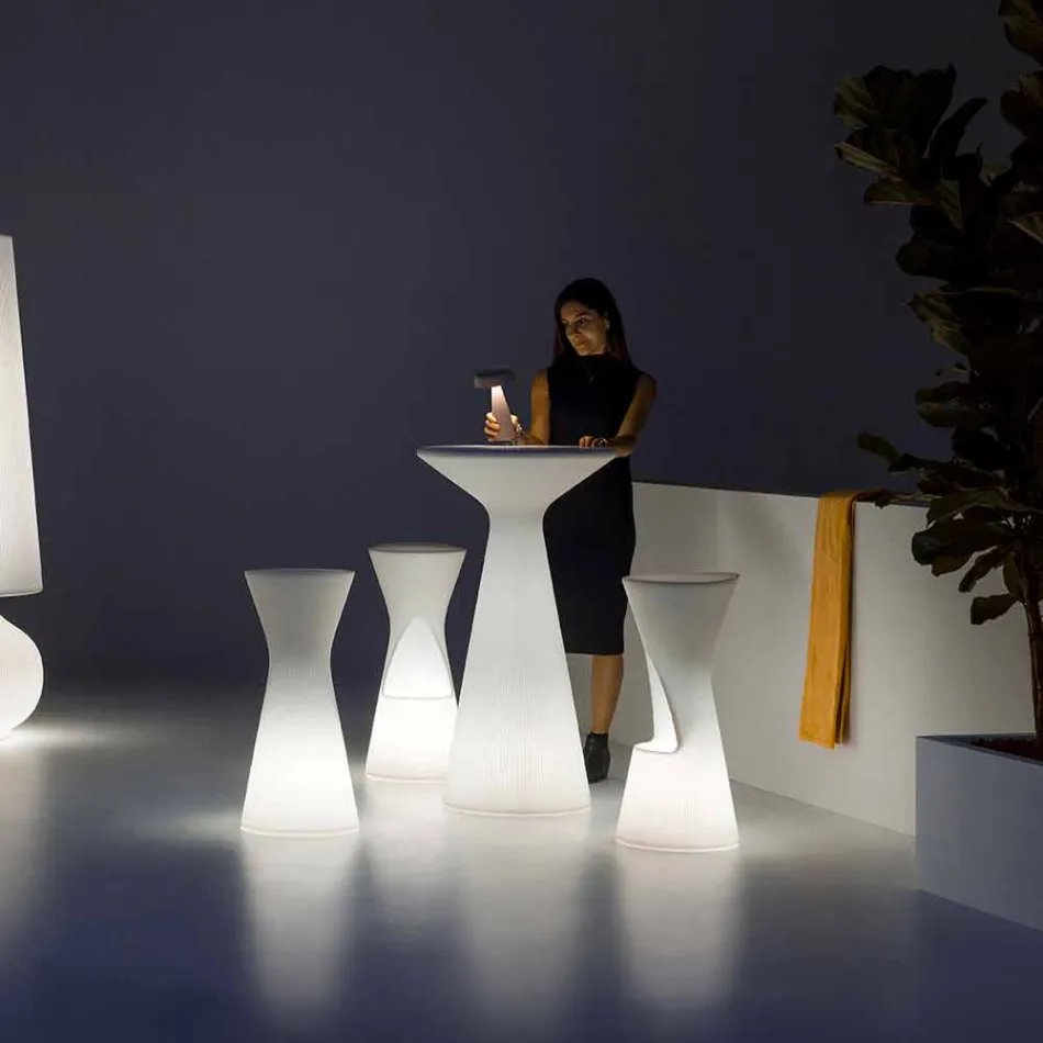 Tavolino Luminoso da Esterno con Piano Rotondo in HPL Made in Italy - Desmond Viadurini