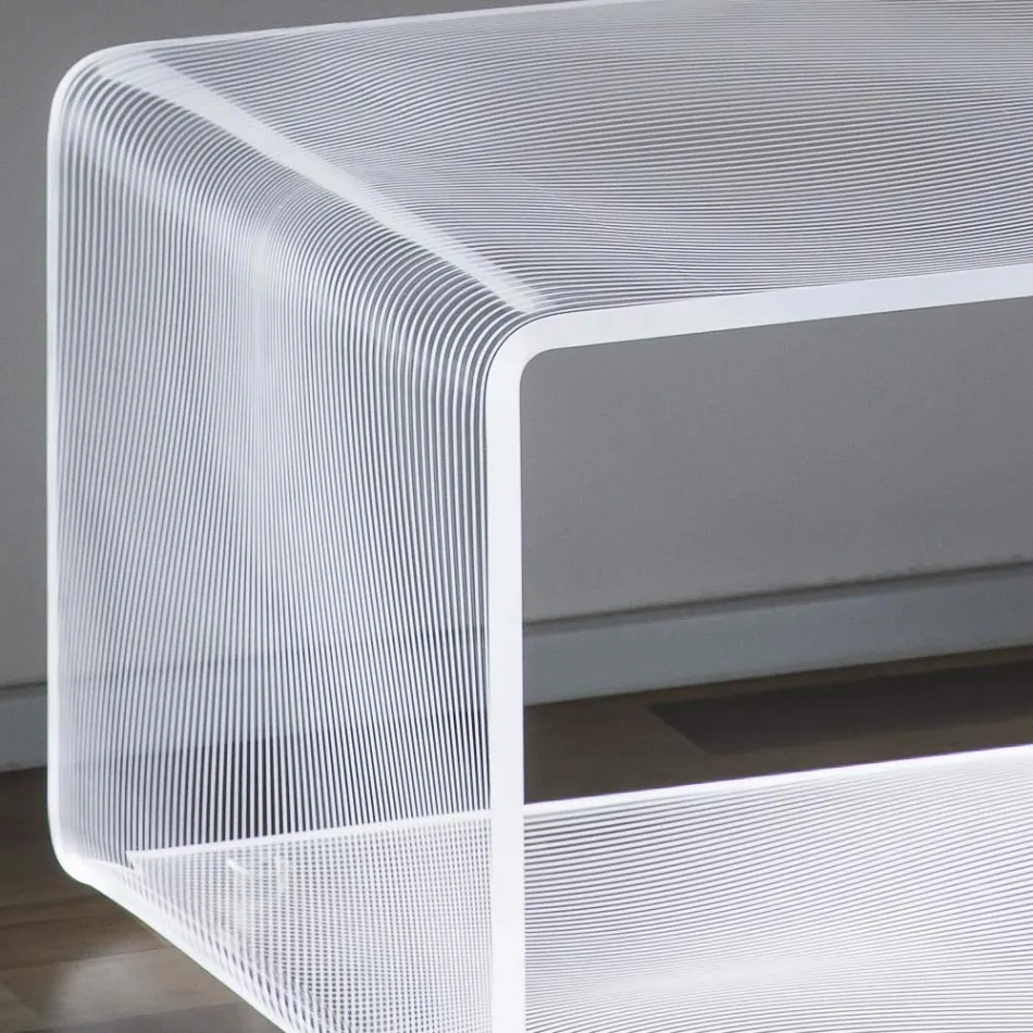 Tavolino Luminoso Led Acrilico Trasparente Decoro Inciso a Laser - Robiola Viadurini
