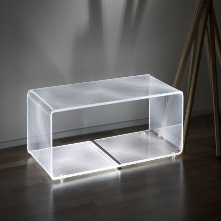 Tavolino Luminoso Led Acrilico Trasparente Decoro Inciso a Laser - Robiola Viadurini