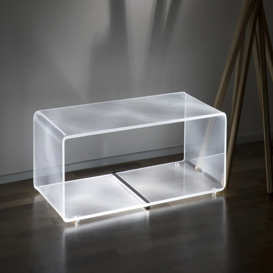 Tavolino Luminoso Led Acrilico Trasparente Decoro Inciso a Laser - Robiola Viadurini
