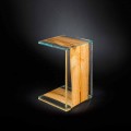 Tavolino moderno a una gamba in legno di Briccola veneziana e vetro