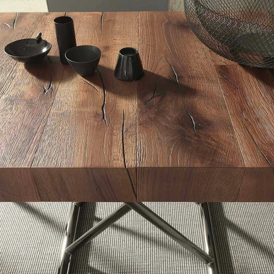 Tavolino Moderno in Legno e Metallo Trasformabile Made in Italy - Spirit Viadurini