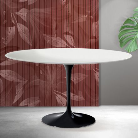 Tavolino Ovale Tulip Saarinen H 41 cm in Ceramica Florim Bianca Opaca - Scarlet Viadurini