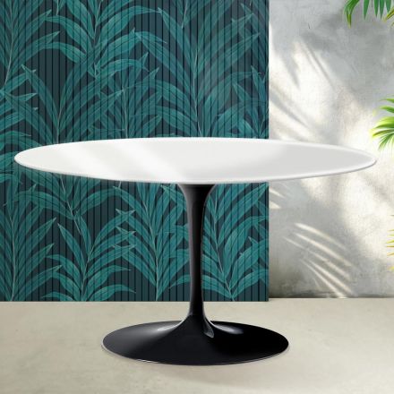 Tavolino Ovale Tulip Saarinen H 41 cm in Ceramica Florim Bianco Lucido - Scarlet Viadurini