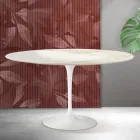 Tavolino Ovale Tulip Saarinen H 41 cm in Ceramica Florim Calacatta Gold Opaco - Scarlet Viadurini