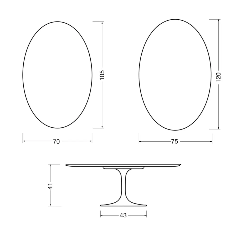Tavolino Ovale Tulip Saarinen H 41 cm in Ceramica Florim Statuario Lucido - Scarlet Viadurini