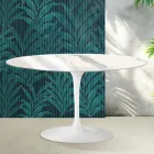 Tavolino Ovale Tulip Saarinen H 41 cm in Ceramica Florim Statuario Lucido - Scarlet Viadurini