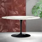 Tavolino Ovale Tulip Saarinen H 41 cm in Ceramica Florim Statuario Opaco - Scarlet Viadurini