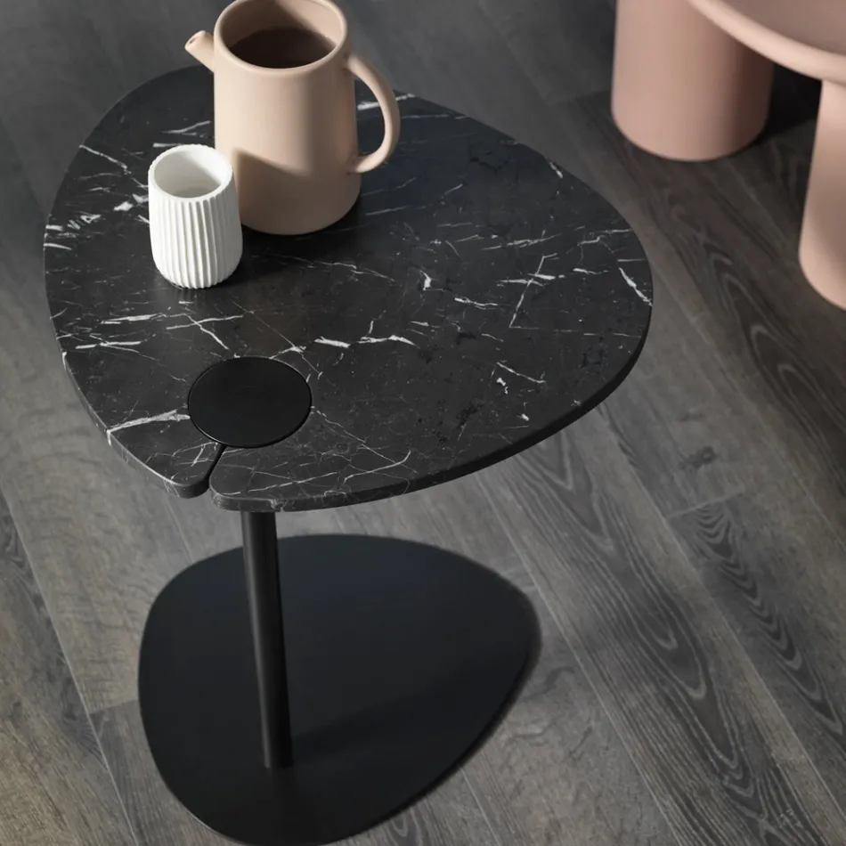 Tavolino per Salotto in Metallo e Marmo di Marquinia, Design di Lusso - Yassine Viadurini