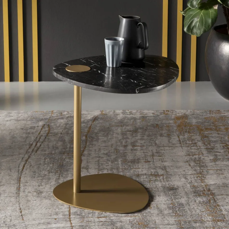 Tavolino per Salotto in Metallo e Marmo di Marquinia, Design di Lusso - Yassine Viadurini
