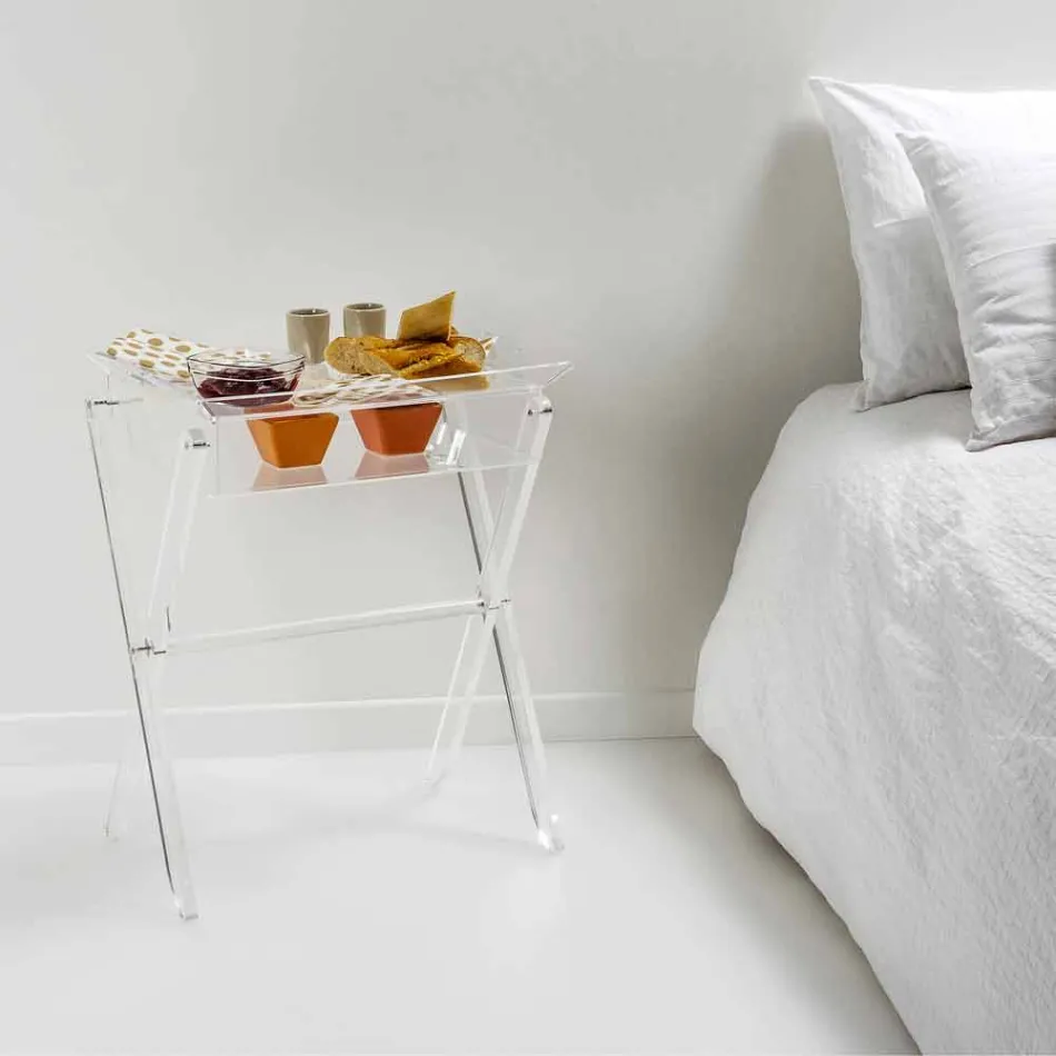 Tavolino portavivande trasparente di design Olivia made in Italy Viadurini