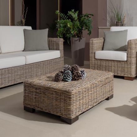 Tavolino-Pouf da Giardino in Kubù Grigio con Cuscino – Cerys Viadurini