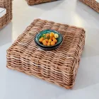 Tavolino-Pouf da Giardino in Rattan Naturale con Cuscino Incluso – Keira Viadurini