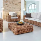 Tavolino-Pouf da Giardino in Rattan Naturale con Cuscino Incluso – Keira Viadurini