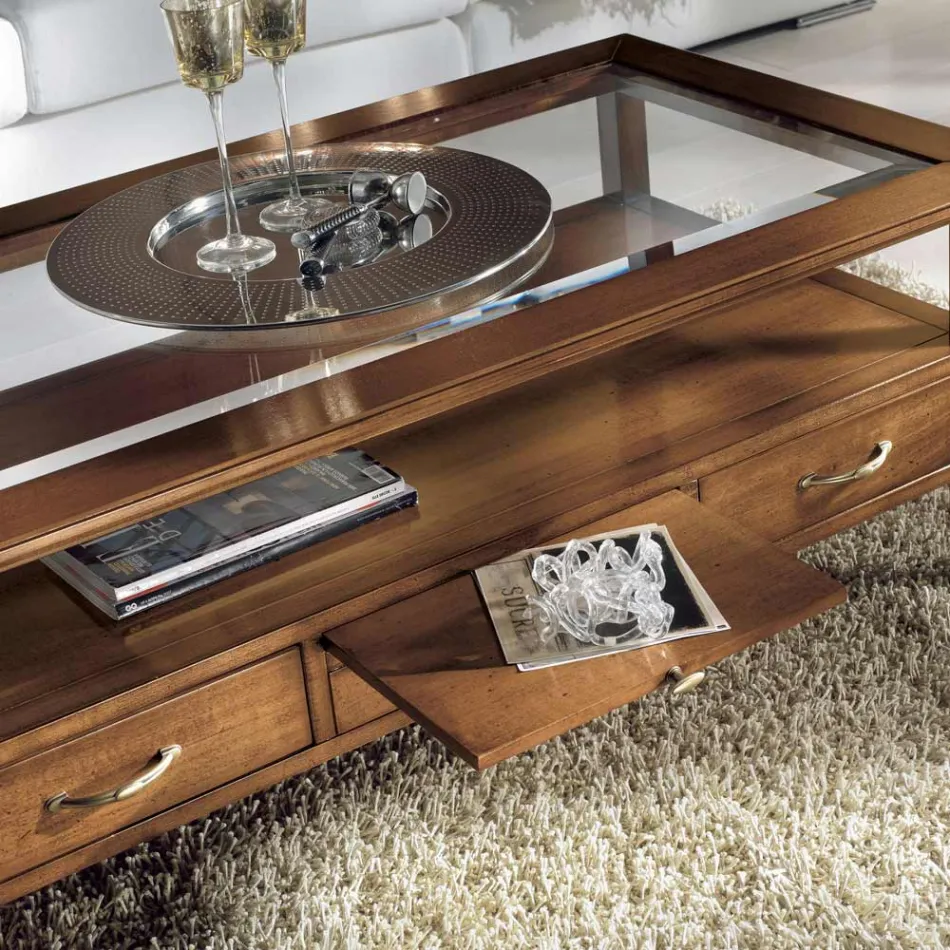 Tavolino Rettangolare con 4 Cassetti e 2 Tiretti in Legno Made in Italy - Ade Viadurini