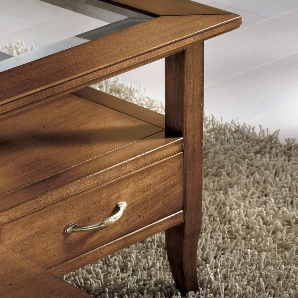 Tavolino Rettangolare con 4 Cassetti e 2 Tiretti in Legno Made in Italy - Ade Viadurini