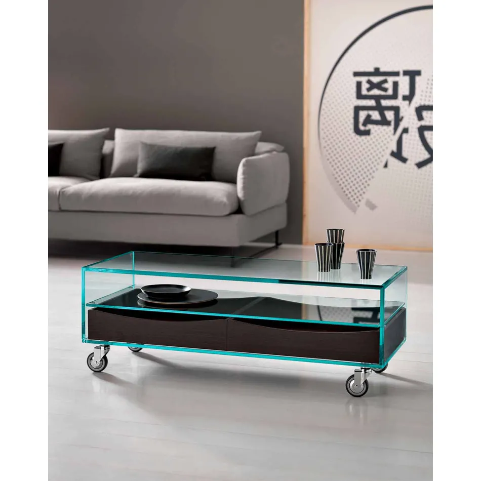 Tavolino Rettangolare in Vetro Extrachiaro con Cassetti Made in Italy – Ganzo Viadurini