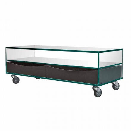 Tavolino Rettangolare in Vetro Extrachiaro con Cassetti Made in Italy – Ganzo Viadurini