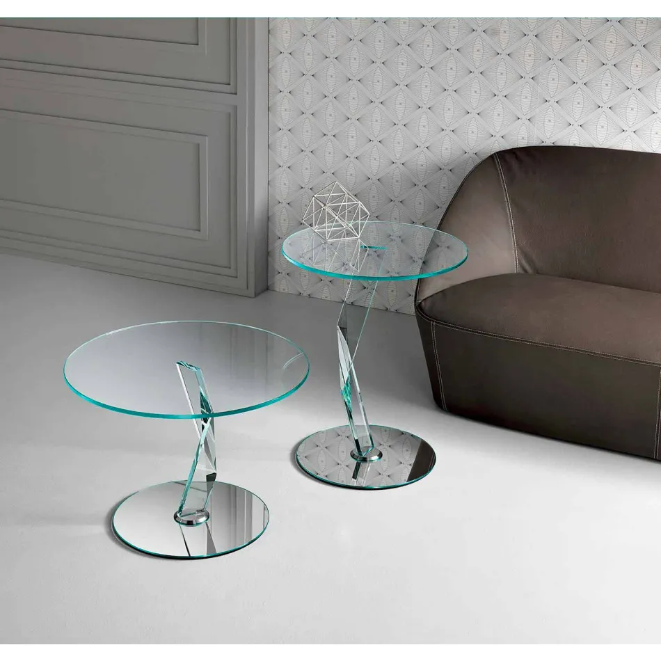 Tavolino Rotondo da Salotto di Design in Vetro Extrachiaro Made in Italy – Akka Viadurini