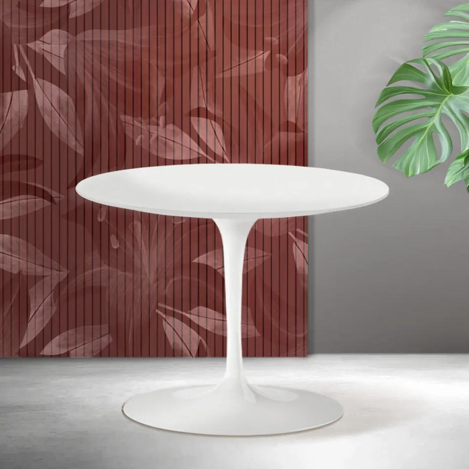 Tavolino Rotondo Tulip Saarinen H 41 cm in Ceramica Florim Bianca Opaca - Scarlet Viadurini