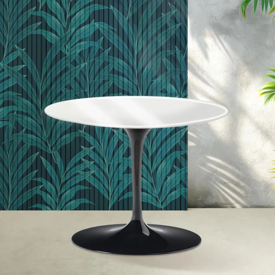 Tavolino Rotondo Tulip Saarinen H 41 cm in Ceramica Florim Bianco Lucido - Scarlet Viadurini