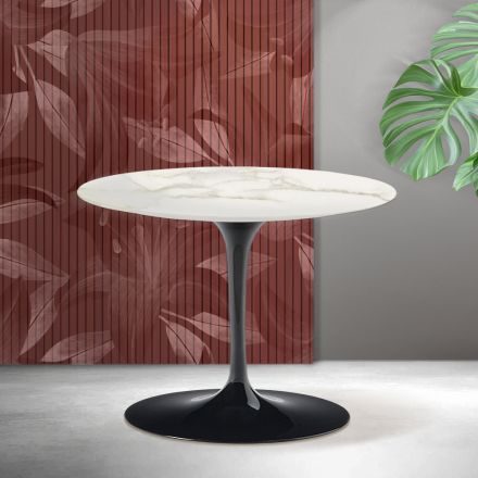 Tavolino Rotondo Tulip Saarinen H 41 cm in Ceramica Florim Calacatta Gold Opaco - Scarlet Viadurini