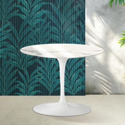 Tavolino Rotondo Tulip Saarinen H 41 cm in Ceramica Florim Statuario Lucido - Scarlet Viadurini