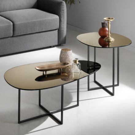Tavolino Salotto con Piano in Vetro Effetto Specchio Made in Italy - Sedona Viadurini