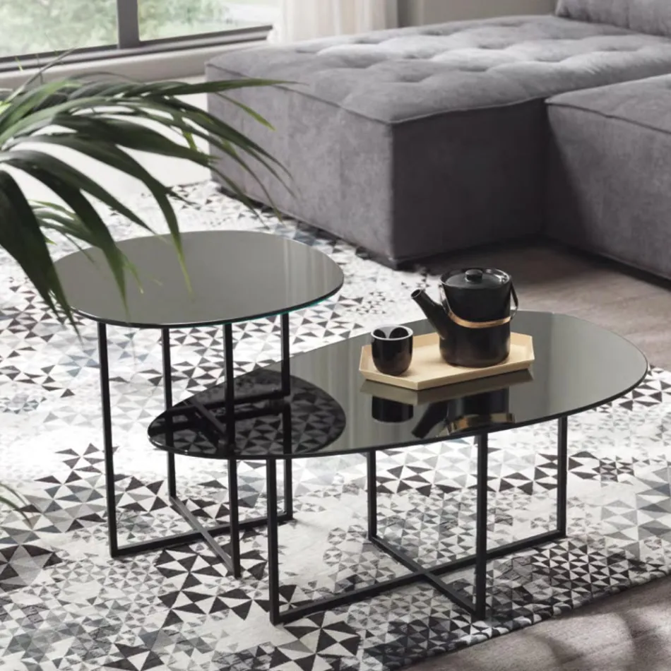 Tavolino Salotto con Piano in Vetro Effetto Specchio Made in Italy - Sedona Viadurini
