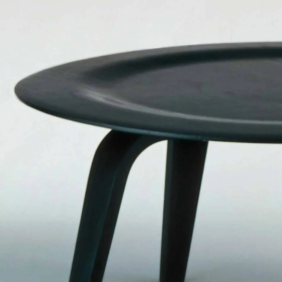 Tavolino Salotto in Frassino Tinto Nero con Piano Tondo Made in Italy - Cariddi Viadurini