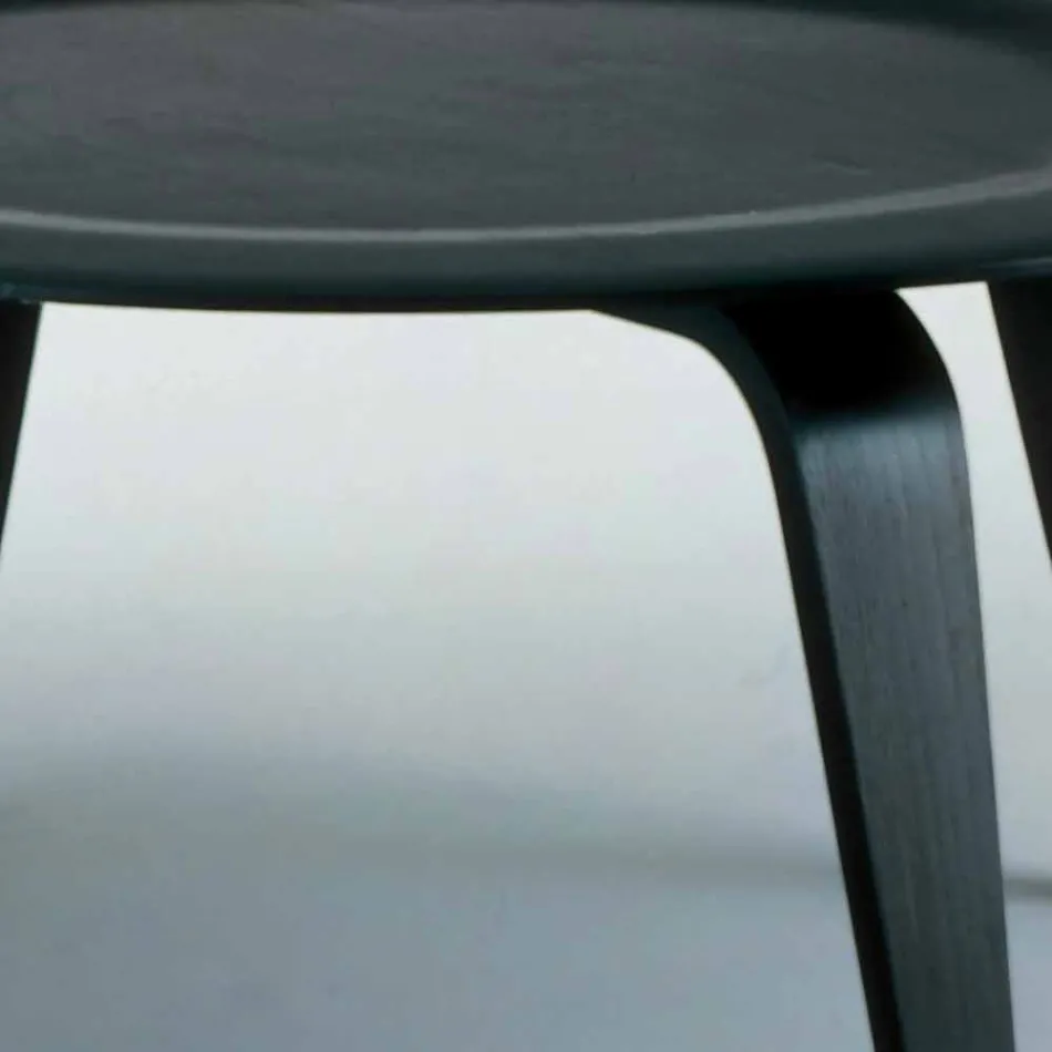 Tavolino Salotto in Frassino Tinto Nero con Piano Tondo Made in Italy - Cariddi Viadurini