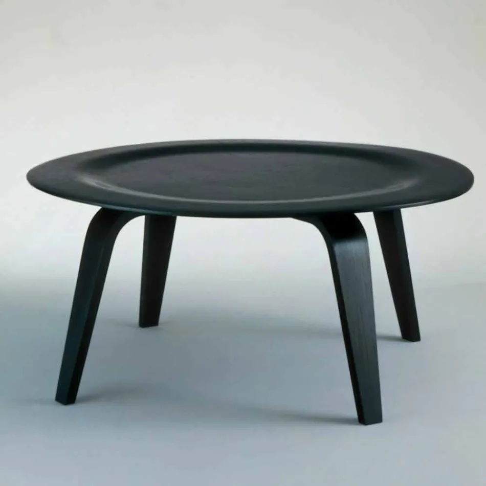 Tavolino Salotto in Frassino Tinto Nero con Piano Tondo Made in Italy - Cariddi Viadurini