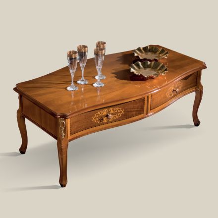 Tavolino Salotto in Legno Intarsiato con 2 Cassetti Made in Italy - Katerine Viadurini