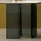 Tavolino Salotto Lato Divano in Vetro Fumè e Piano Tondo in Ceramica - Random Viadurini