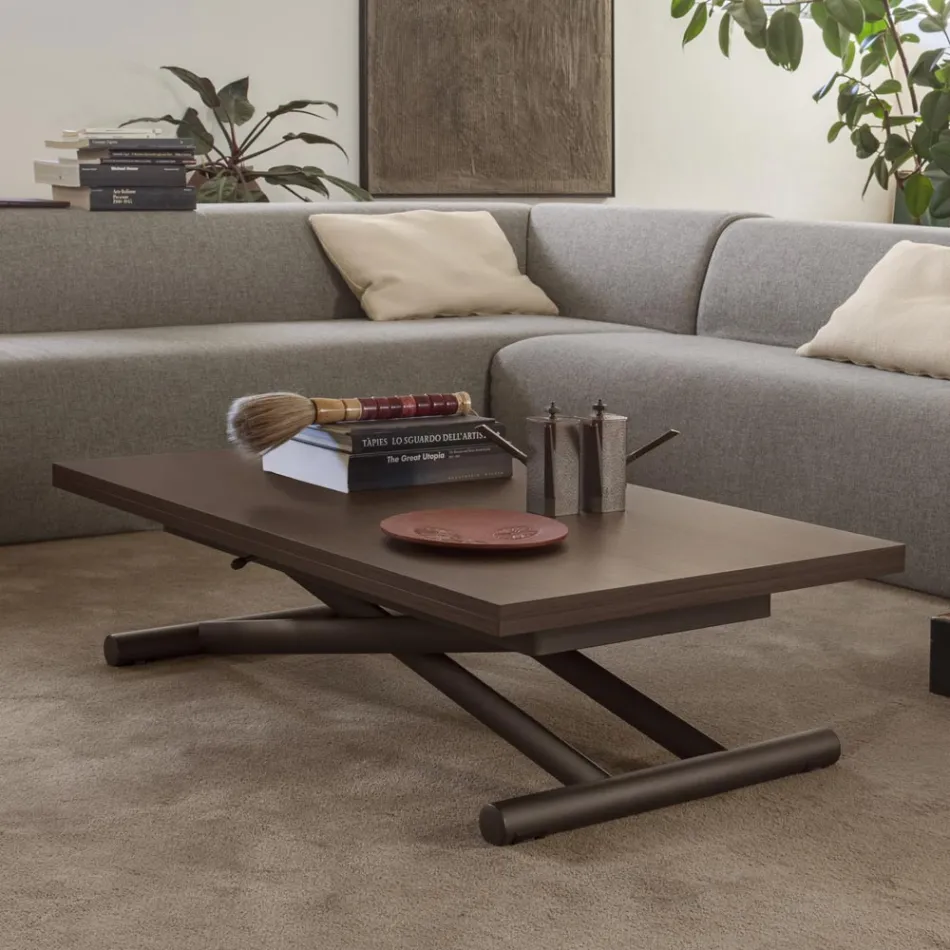 Tavolino Salotto Trasformabile in Metallo e Legno Made in Italy - Veneris Viadurini
