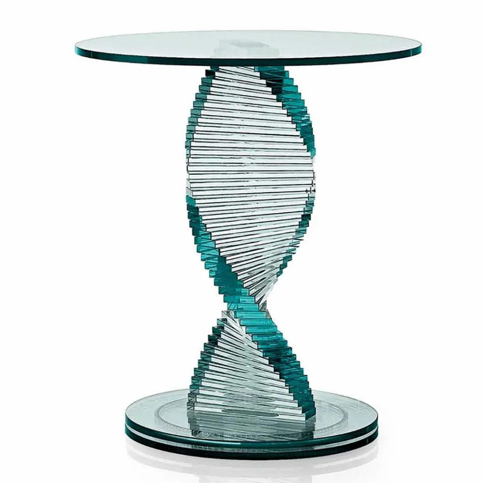 Tavolino Soggiorno in Vetro Trasparente a Spirale e Base Rotante - Spirulo Viadurini