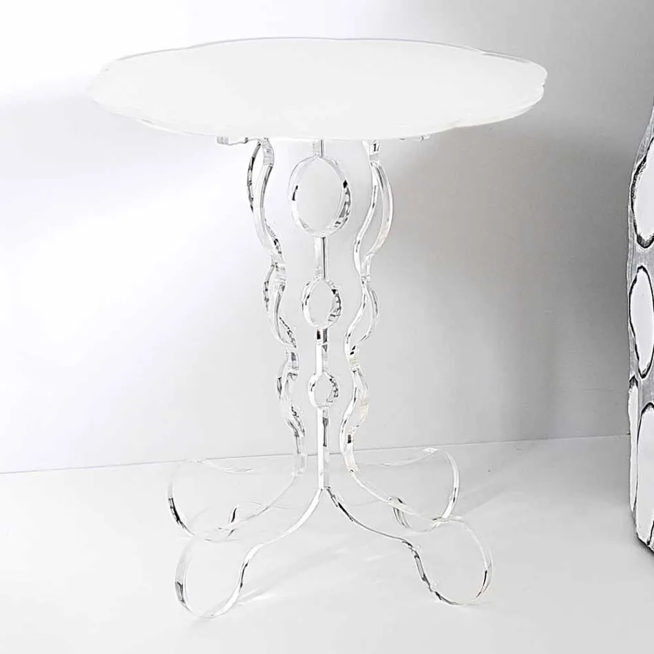 Tavolino tondo bianco diametro 36cm design moderno Janis,made in Italy Viadurini