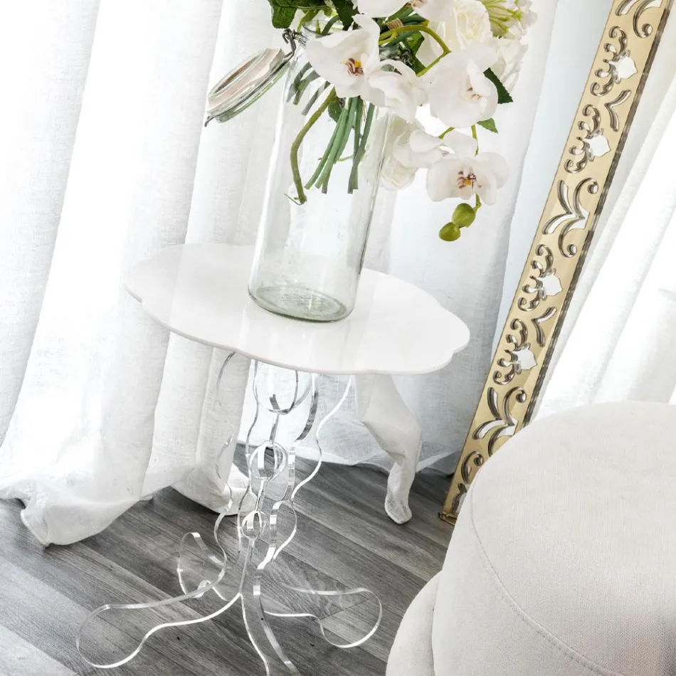 Tavolino tondo bianco diametro 50cm design moderno Janis,made in Italy Viadurini