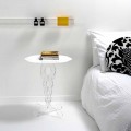 Tavolino tondo bianco diametro 50cm design moderno Janis,made in Italy