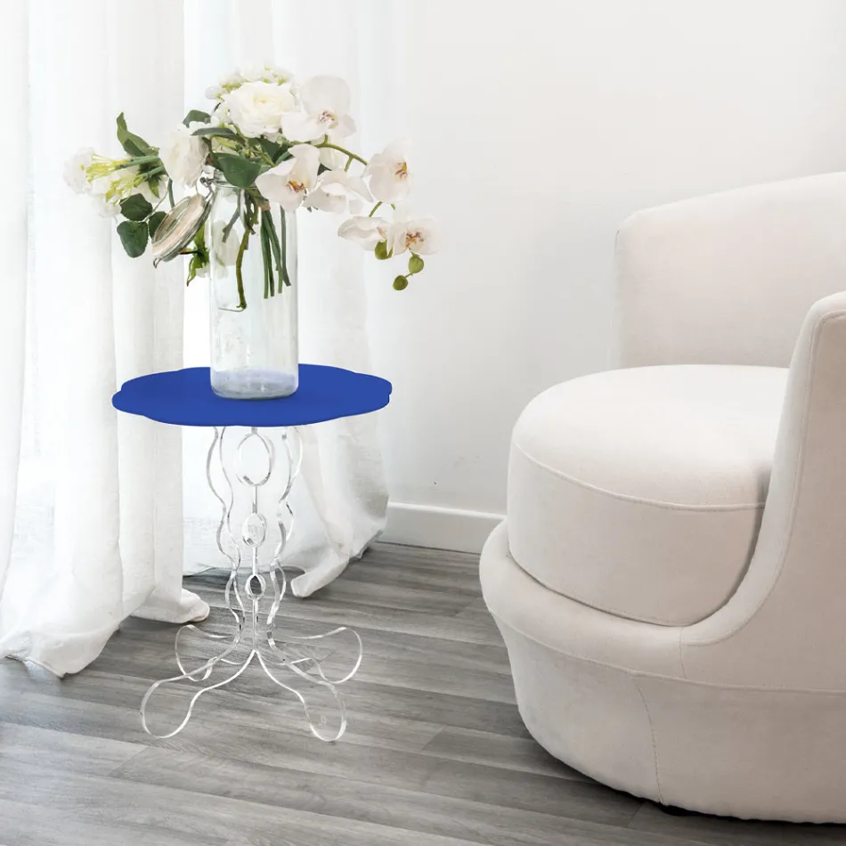 Tavolino tondo blu diametro 36 cm design moderno Janis, made in Italy Viadurini