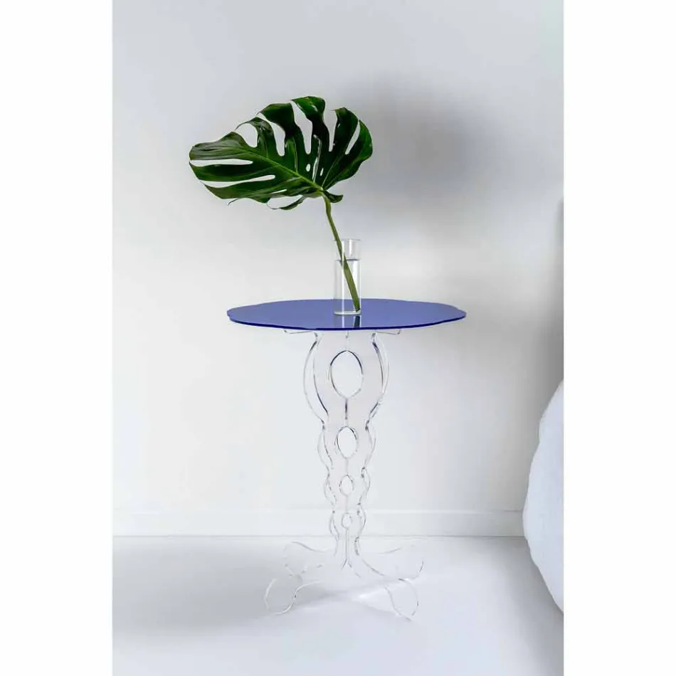 Tavolino tondo blu diametro 50 cm design moderno Janis, made in Italy Viadurini
