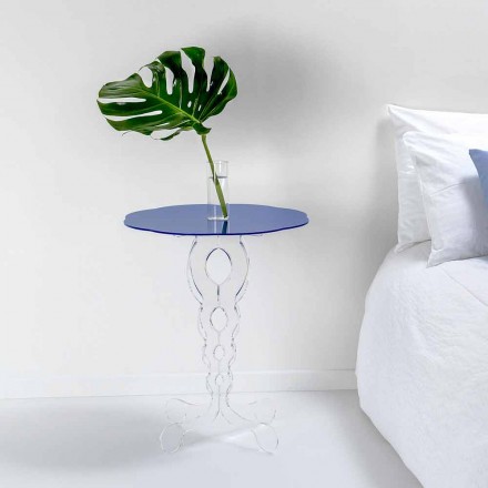 Tavolino tondo blu diametro 50 cm design moderno Janis, made in Italy Viadurini